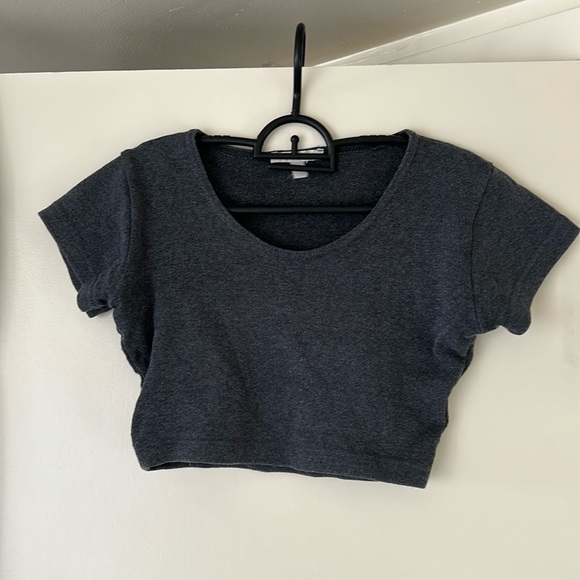 Dark grey crop t-shirt, thick, fits like small, “Basic Thinking” brand - Picture 1 of 3